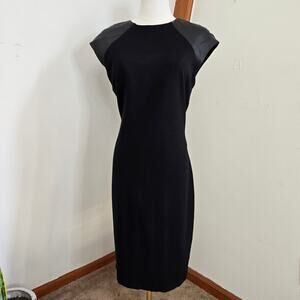 Lauren Ralph Lauren Women's Black Cap Sleeve Sheath Dress with Leather , Size 8